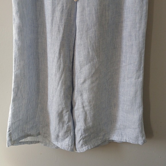 Tahari Size Medium Wide Leg Pants Rope Belt Striped Ankle Length 100% Linen - Picture 4 of 14